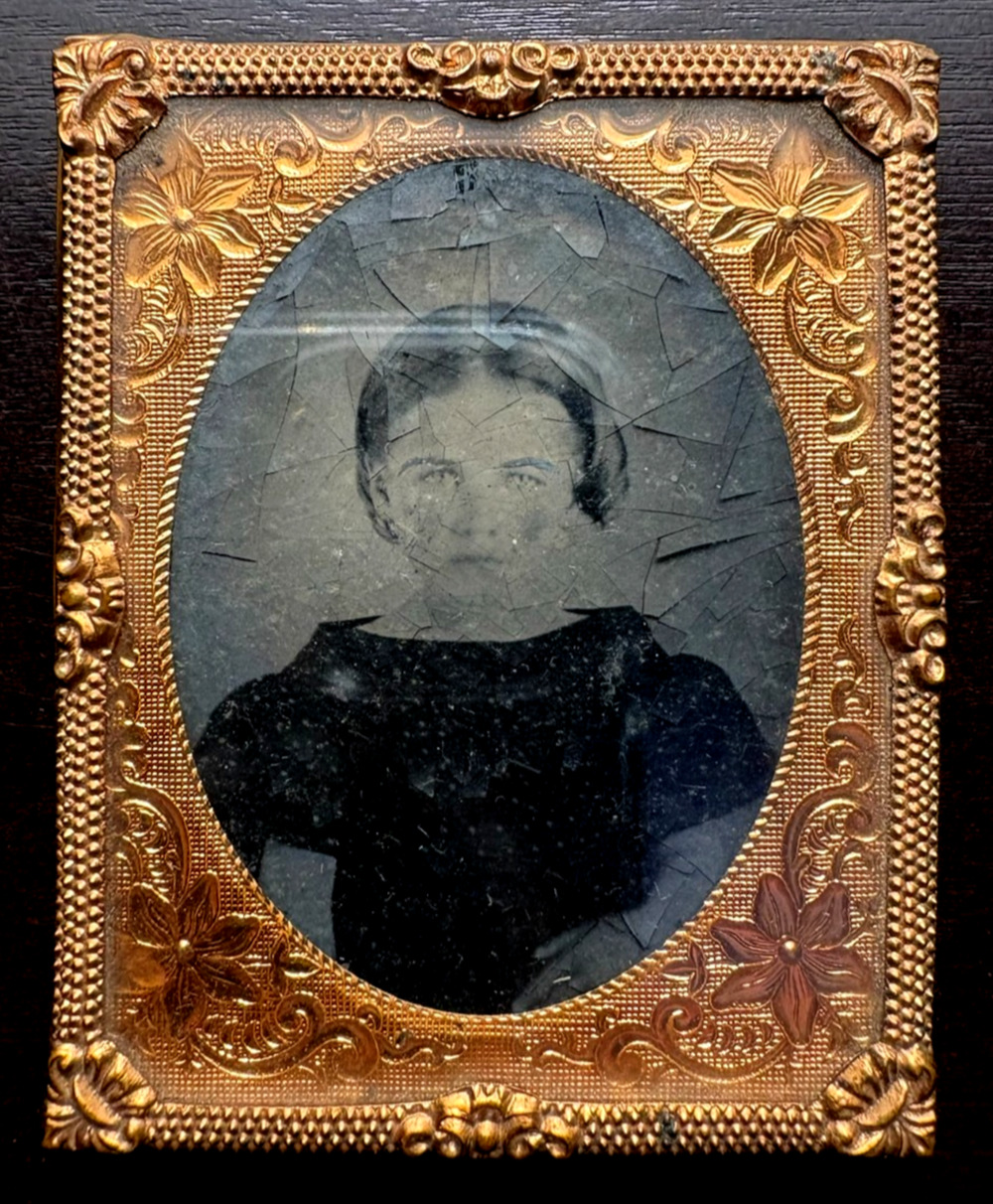 Antique 1/9 Plate Ambrotype Tintype Photo Young Girl Victoria Brass Mat 1800s